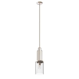 Kimrose 1-Light Polished Nickel with Satin Nickel Art Deco Shaded Kitchen Mini Pendant Hanging Light with Ribbed Glass
