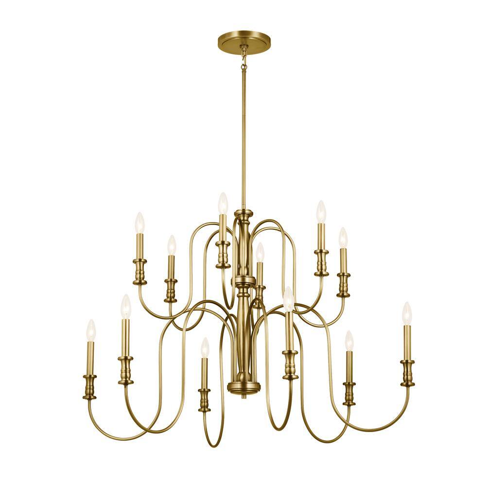 Karthe 42" Natural Brass 12-Light Candle Chandelier