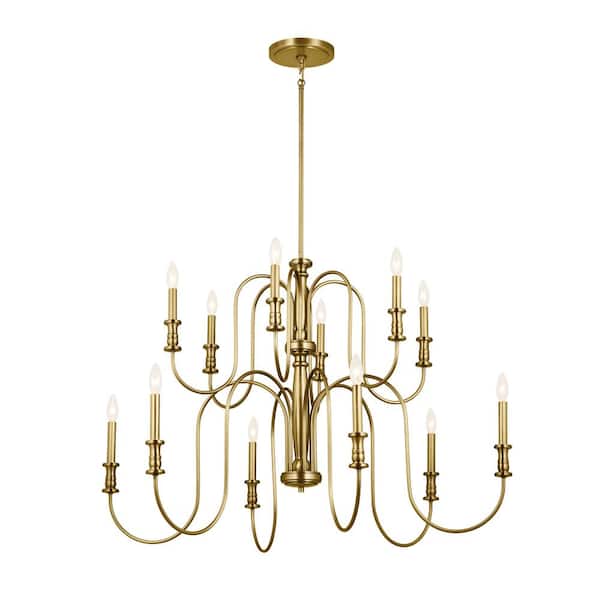 Karthe 42 in. 12-Light Natural Brass 2-Tier Vintage Candle Circle Chandelier for Dining Room