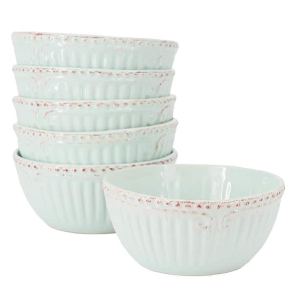 Unbranded Capri 6-Piece 16oz. 6-in. Stoneware Embossed Cereal Bowl Set in Egg Blue