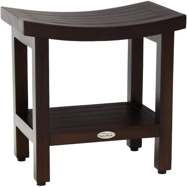 Patented 18 in. x 12 in. Sumba Mocha-Shield Freestanding Teak Shower Bench with Shelf Walk in Shower Seat
