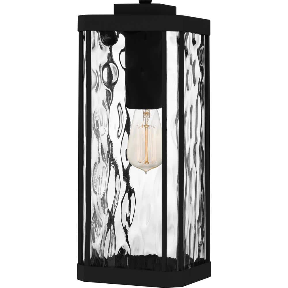 Balchier Matte Black Outdoor Hanging Lantern with Clear Hammered Glass