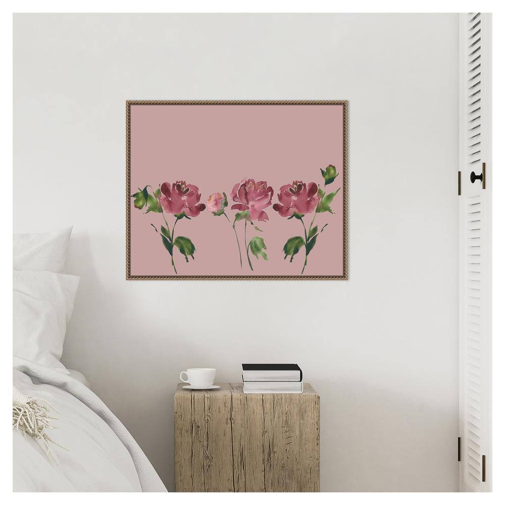 Mauve Peonies Beaded Bronze Framed Canvas Wall Art