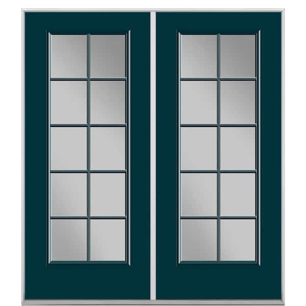 Masonite 60 in. x 80 in. Night Tide Steel Prehung Right-Hand Inswing 10-Lite Clear Glass Patio Door in Vinyl Frame, no Brickmold