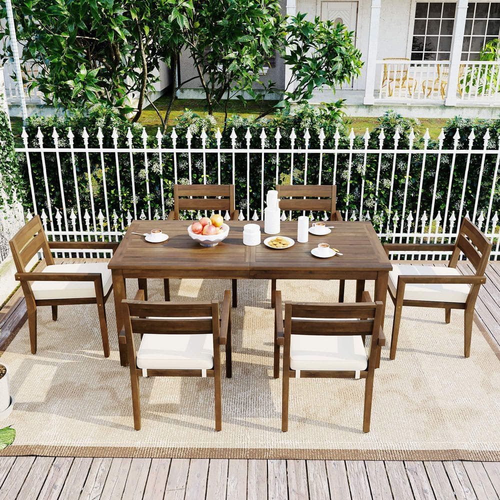 6 Piece Acacia Wood Outdoor Dining Table and Chairs Set with Cushions For Patio, Balcony Or Backyard-Burly Wood price history on PriceWatchPro
