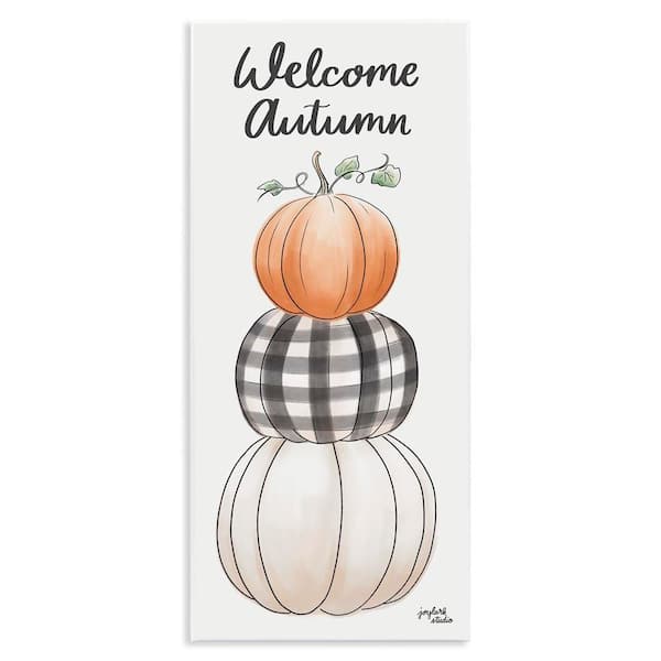 Stupell Industries Welcome Autumn Seasonal Tartan Pumpkin Patterns by Jess Baskin Unframed Graphic Typography Art Print 7 in. x 17 in.
