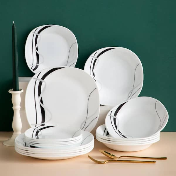 VeZee 128 Servings 256 Piece Combo Navy & White Tulip Round Plastic  Dinnerware Set for Elegant Parties, Weddings 