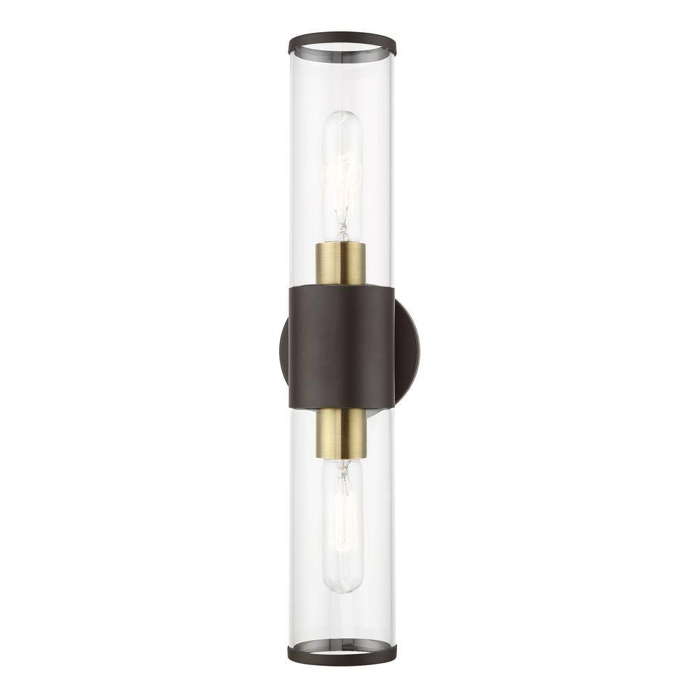 Bronze and Brass 18.5" Industrial Wall Sconce with Glass Shades