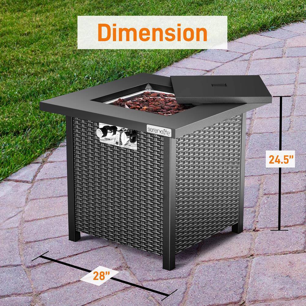 SereneLife 28" Black Propane Gas Fire Pit Table with Cover