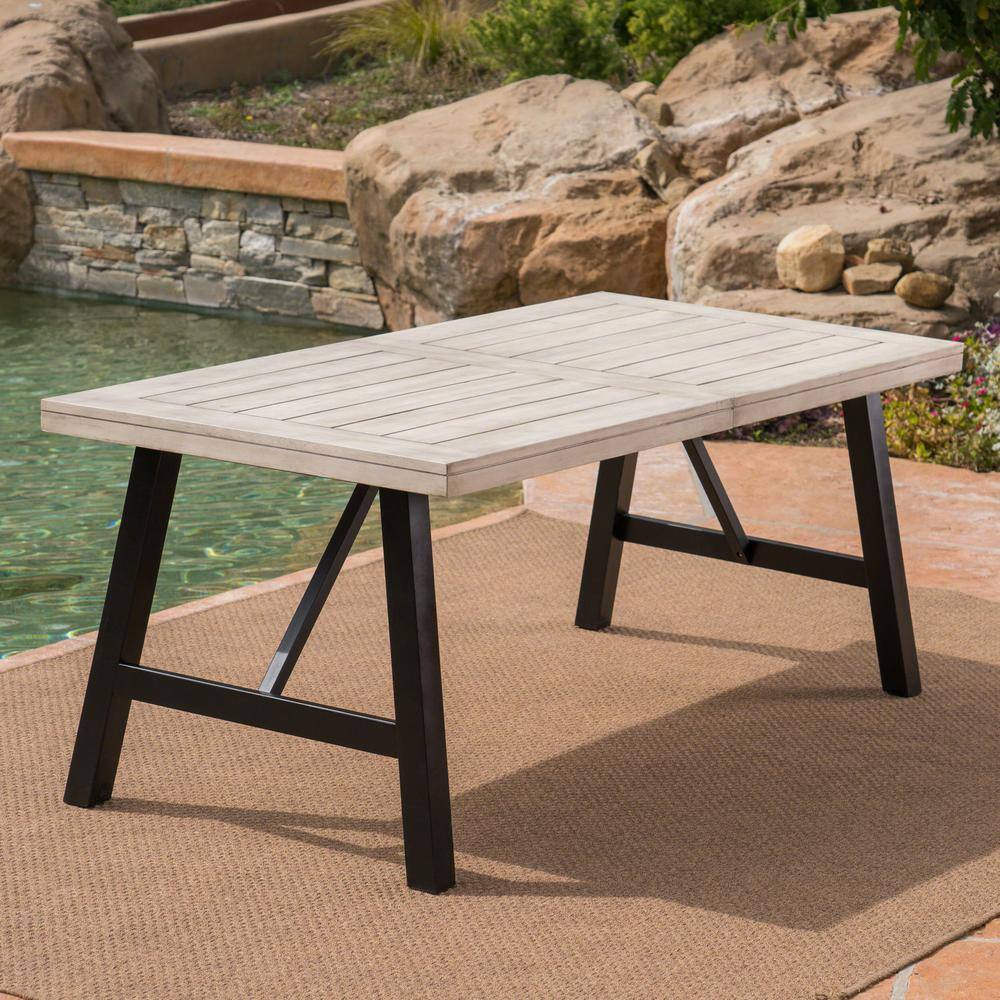 Borocay Light Gray Acacia Wood Splayed H-Frame Dining Table