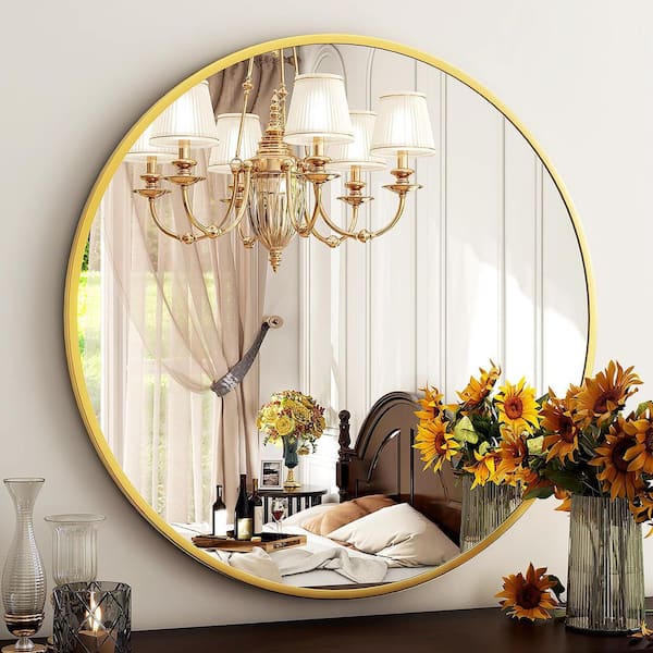 24 in. W x 24 in. H Round Gold Vanity Mirror with Brushed Aluminum Alloy Frame Modern Decoration Wall Mirror