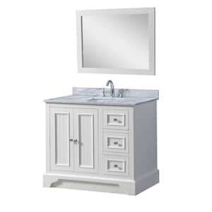 Kingswood 36 in. W x 23in. D x 32 in. H Single Bath Vanity in White with White Carrara Marble Top and Mirror