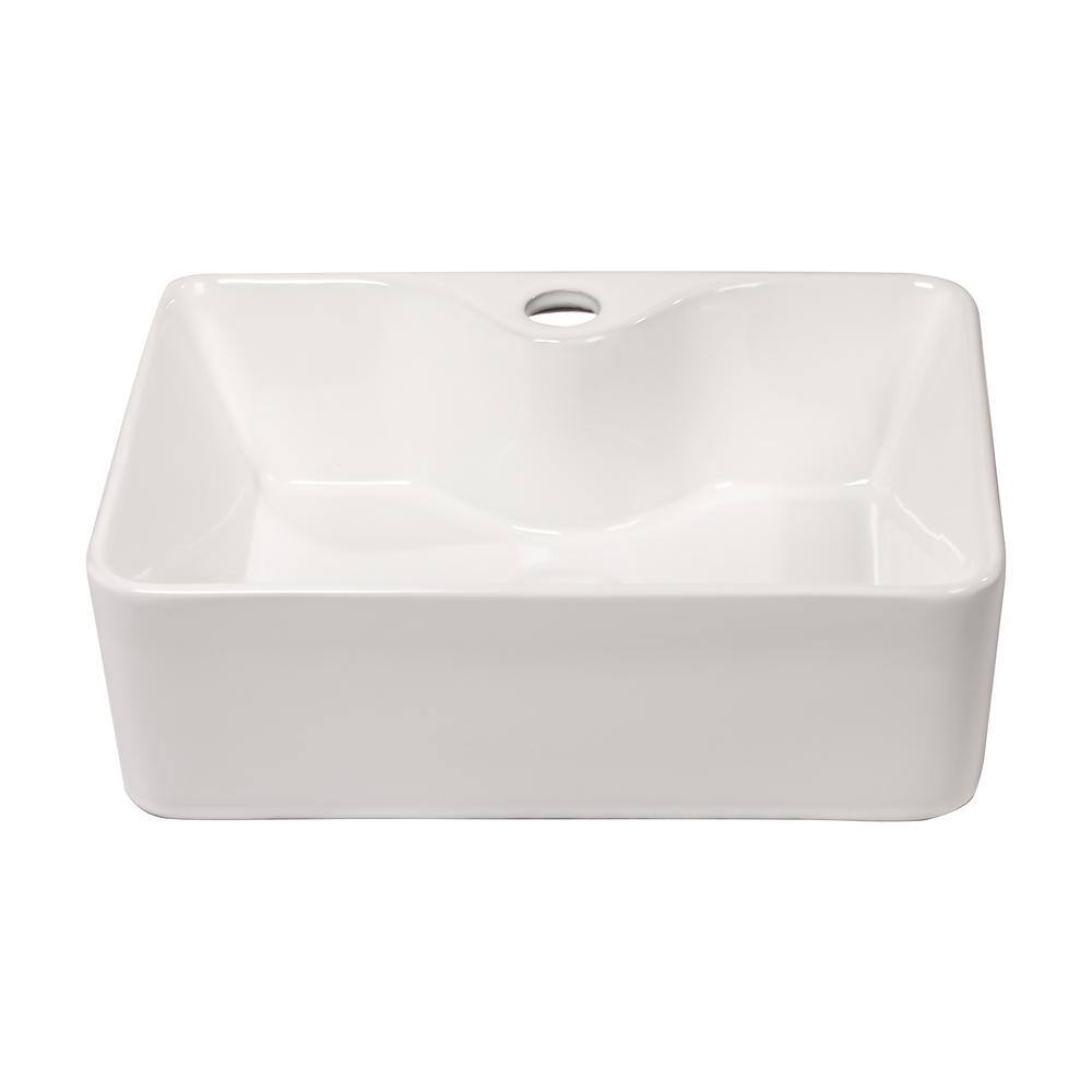 16'' White Ceramic Rectangular Bathroom Vessel Sink