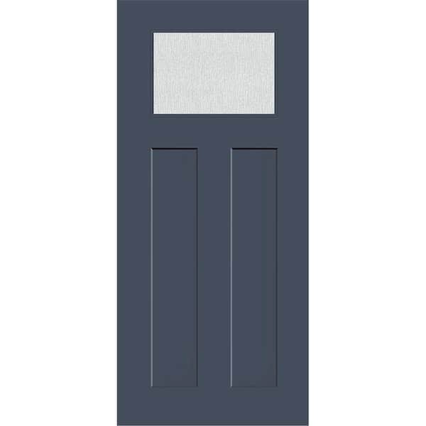 Legacy 36 in. x 80 in. Universal Handing 1/4 Top lite Rain Glass Primed Dark Denim Finish Fiberglass Front Door Slab