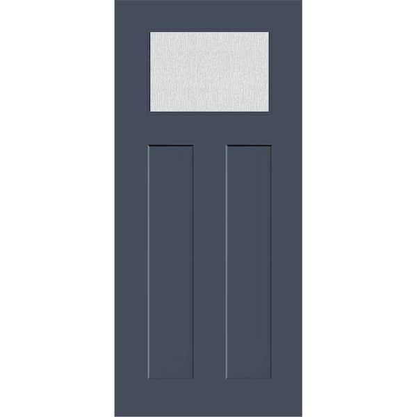 Steves & Sons Legacy 36 in. x 80 in. Universal Handing 1/4 Top lite Rain Glass Primed Dark Denim Finish Fiberglass Front Door Slab