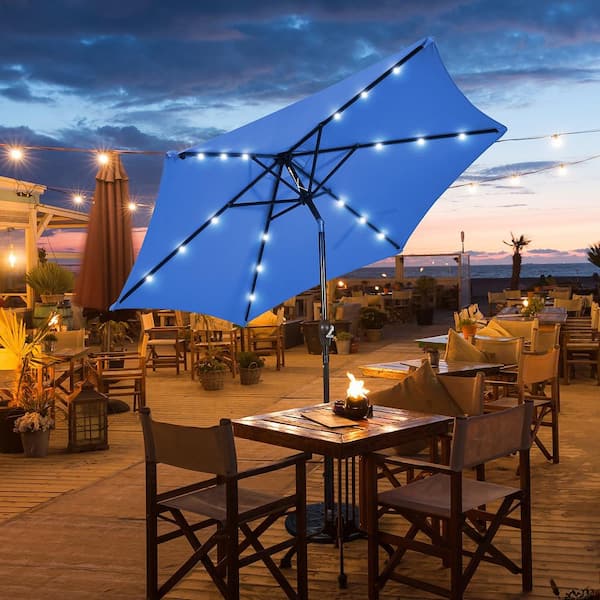 Costway 10 ft. 112 LED Solar-Lighted Table Market Crank Tilt
