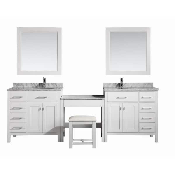 Design Element Two London 36 In W X 22, Bathroom Vanity With Double Sink And Makeup Area