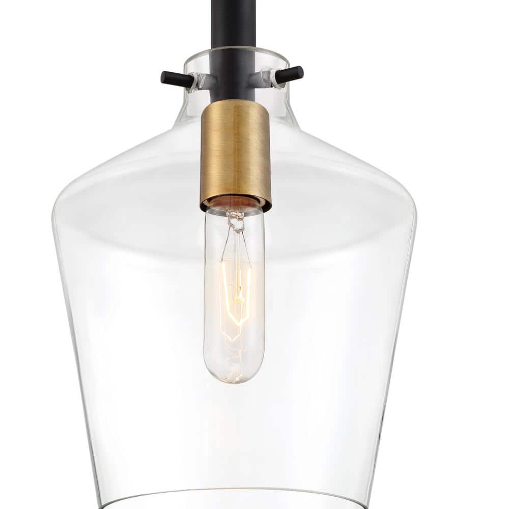 June Earth Black Mini Pendant with Clear Glass Shade and Brass Sockets
