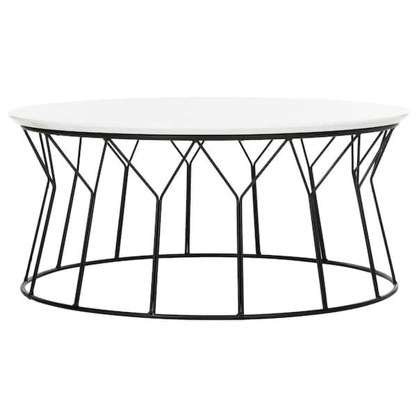 SAFAVIEH Deion 36 in. White/Black Wood Coffee Table with Storage