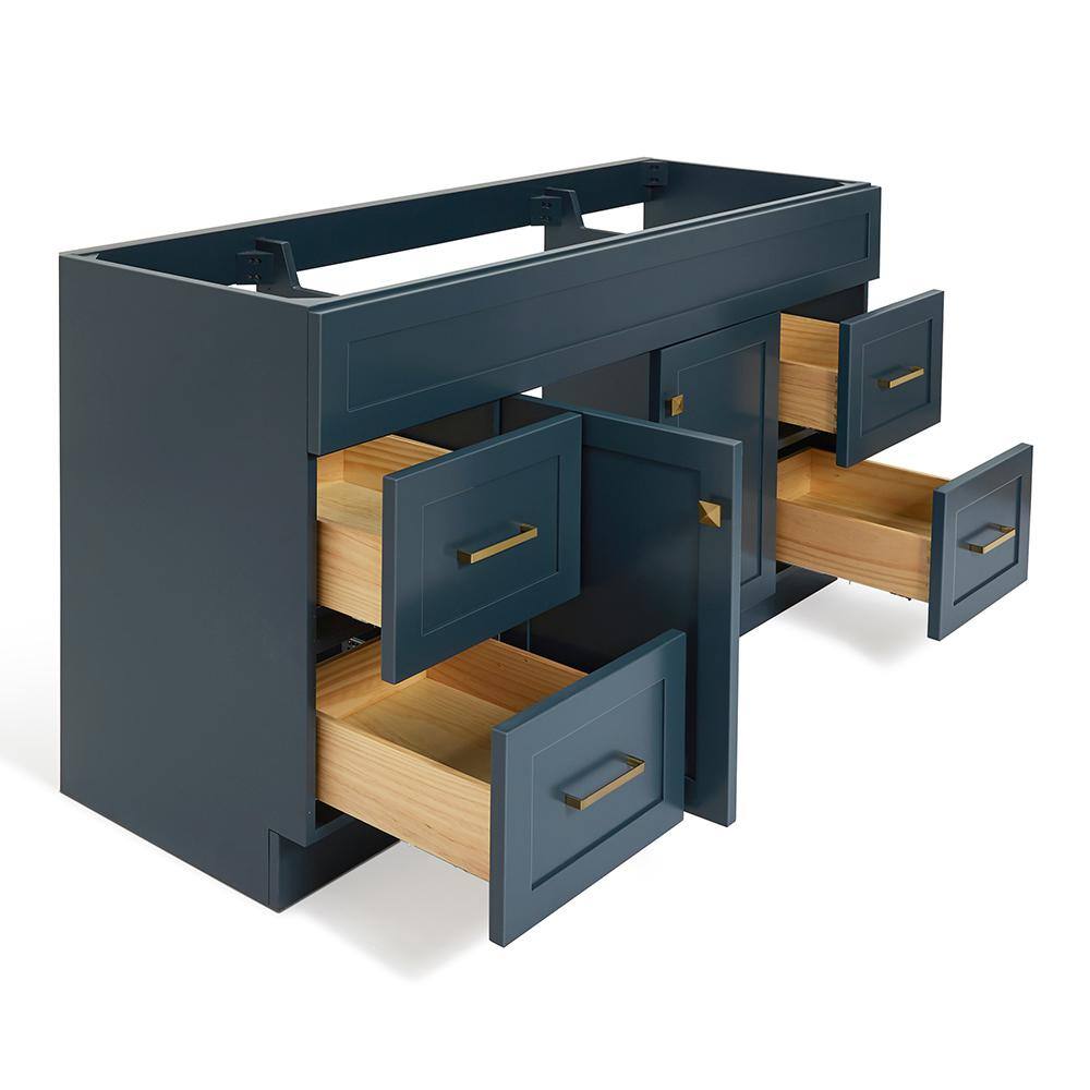 Midnight Blue 60" Freestanding Wood Vanity Cabinet with Gold Hardware