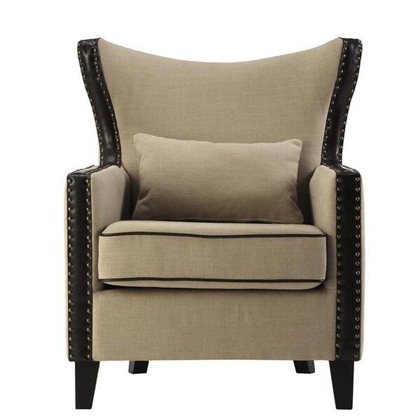 Home Decorators Collection Meloni Dark Beige Linen Bonded Leather Arm Chair