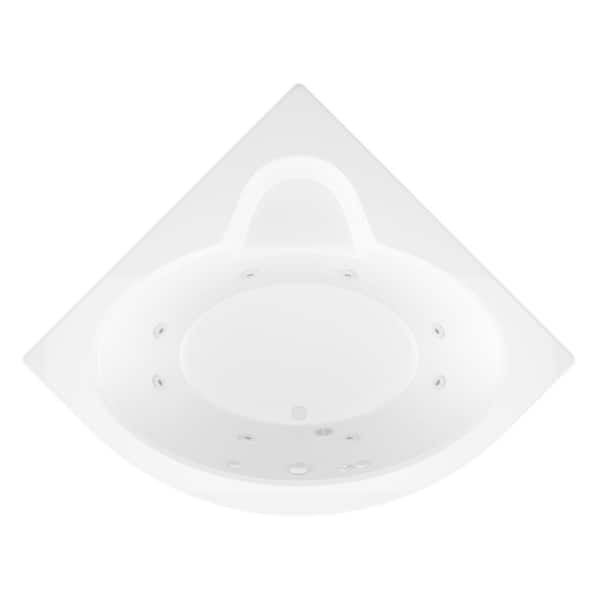 Jasper Series 85 in. x 67 in. Neo Angle Whirlpool Bathtub with Center Drain and V-Style Back Jets in Glossy Smooth White