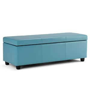 Avalon 48 in. Contemporary Storage Ottoman in Blue Faux Leather