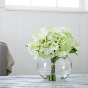 9 in. Artificial Hydrangea Floral Green Arrangement