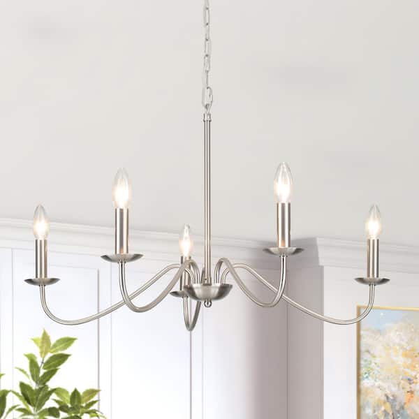 5-Light Nickel Modern Candlestick Hanging Linear Chandelier Lighting for Kitchen Island