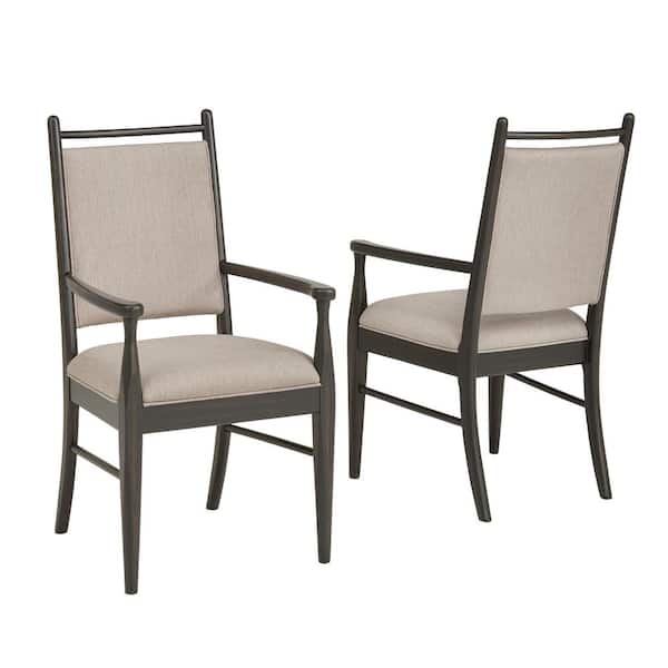Black Oak Wood Finish Beige Fabric Armchair (Set of 2)