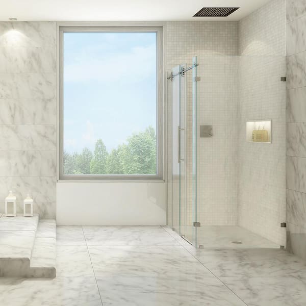 Depot - in. Sliding Rectangle with Shower Enclosure x W H in. Clear VG6051STCL48 Steel x 46 L Winslow 34 Home Frameless Glass The 74 in VIGO Stainless in.