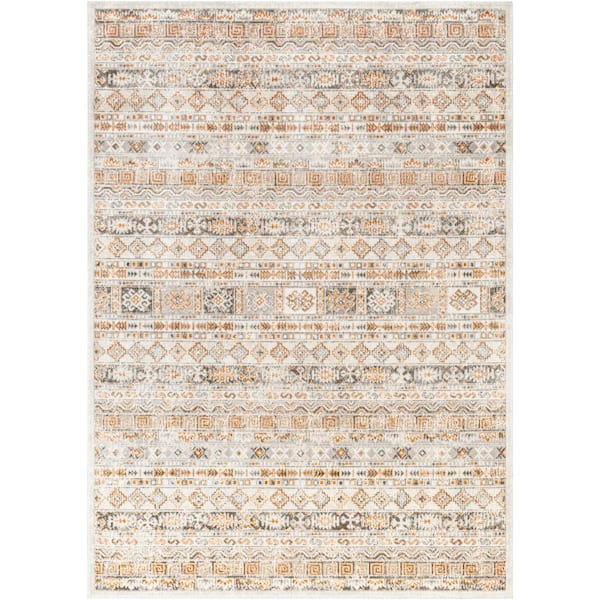 Livabliss Basel Cream/Orange 8 ft. x 10 ft. Oriental Indoor Area Rug