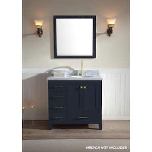 Cambridge 37 in. W x 22 in. D x 36 in. H Vanity in Midnight Blue with Carrara White Marble Top