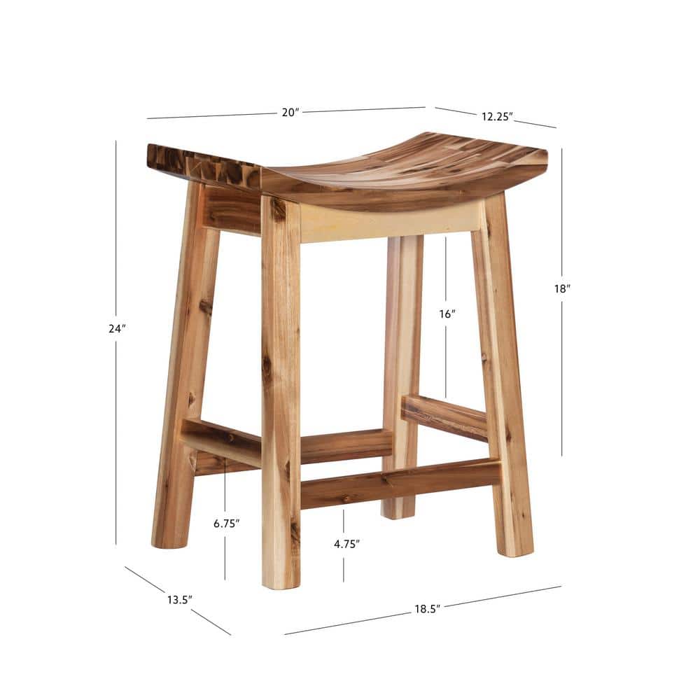 Classic Acacia Wood Saddle Counter Stool in Natural Brown