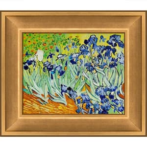 Irises by Vincent Van Gogh Muted Gold Glow Framed Abstract Oil Painting Art Print 12 in. x 14 in.