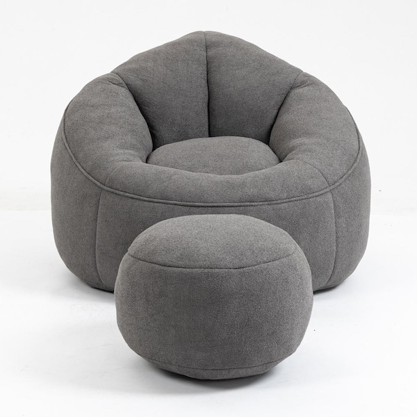 Grey Microfiber Large (40 in.) Bean Bag with Padded Foam, Footrest, and Soft Comfort for Bedroom Living Room