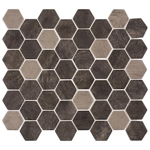 Terrain Rhine Light Gray/Dark Gray 13 in. x 11 in. Hexagon Wood-Look Smooth Glass Mosaic Wall Tile (5 sq. ft./Case)