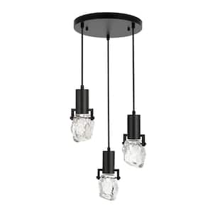 3-Light Modern Crystal Pendant Light Fixture Height Adjustable Hanging Light, Black