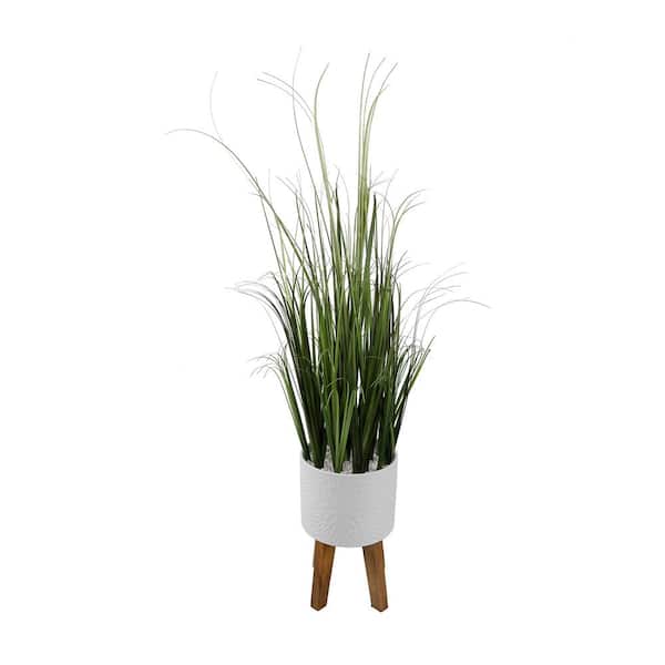 Flora Bunda 43 in. H Artificial Onion Grass in 8 in. Sunburst Ceramic Pot on Stand