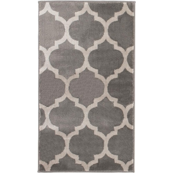 Seyward Trellis Striped Grey 3 ft. x 4 ft. Rectangle Indoor Runner Rug