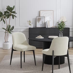 Drum Willin Upholstered Modern White Dining Chairs with Black Leg (Set of 2)