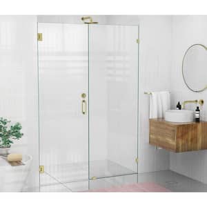 Illume 54 in. W x 78 in. H Wall Hinged Frameless Shower Door in Satin Brass Finish with Clear Glass