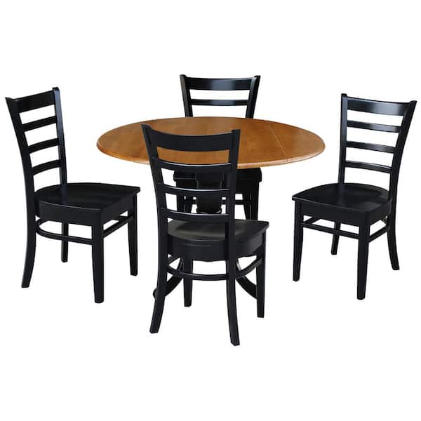 International Concepts 5-Piece 42 in. Black and Cherry / Black Dual Drop Leaf Table Set with 4-Side chairs