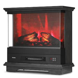 Firelake 27 in. Freestanding Surround Wooden Electric Fireplace with Mantel in Black Walnut