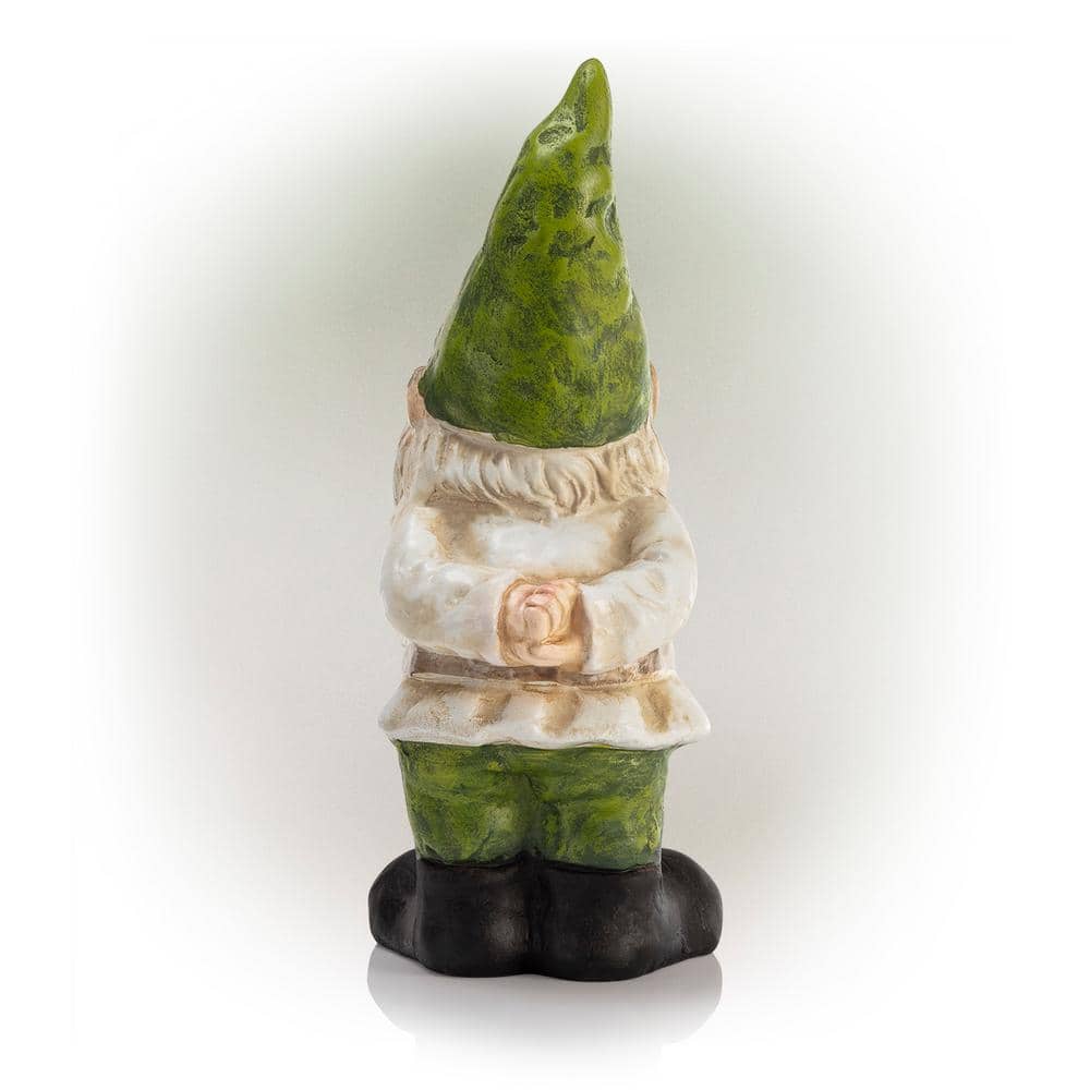 12-Inch Green and Beige Polyresin Garden Gnome Statue