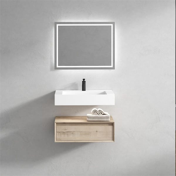 BV Better Vanity Alysa 30 in. W. x 20 in. D x 23 in. H Single Sink Floating Bath Vanity in Light Oak with White Acrylic Top