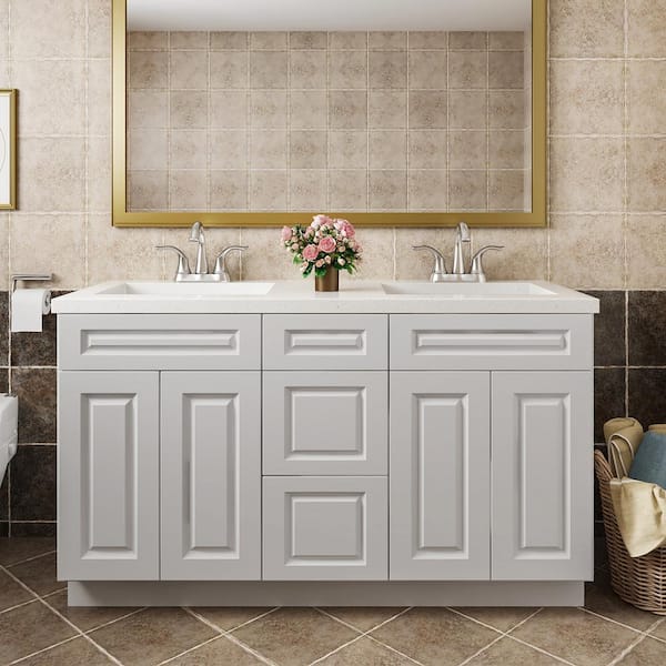 60 in. W x 21 in. D x 34.5 in. H in Traditional Dove Plywood Ready to Assemble Floor Vanity Sink Base Kitchen Cabinet
