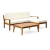 Unbranded L Shape 3-Piece Acacia Wood Outdoor Sectional Sofa Set, Patio Conversation Set with Beige Cushions for Garden Backyard jk-420