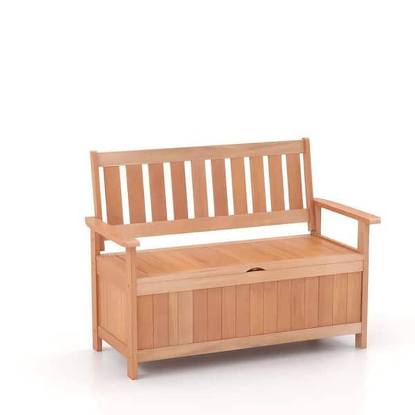 Clihome 34 Gal. Natural Wood Color 48 in. Outdoor Storage Bench with Slatted Backrest