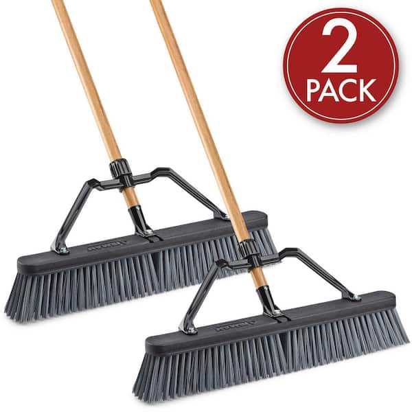 Libman 24 in. High Power Rough Surface Industrial Grade Push Broom with Wood Handle and Brace (2-Pack)